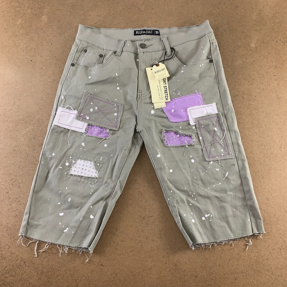 Blue Cult Women's Size 30 Gray Stretch Denim Embellished Cut Off Jean Shorts NWT
